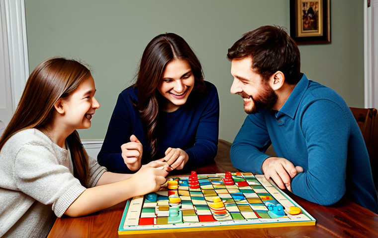 The Joy of Board Games**
"A warm, inviting scene of a family fully clothed in modest, everyday attire gathered around a wooden table, playing a board game with colorful pieces, safe for work, appropriate content, professional family-friendly setting, cozy living room backdrop with soft lighting, perfect anatomy, correct proportions, natural pose, well-formed hands, proper finger count, natural body proportions."
**