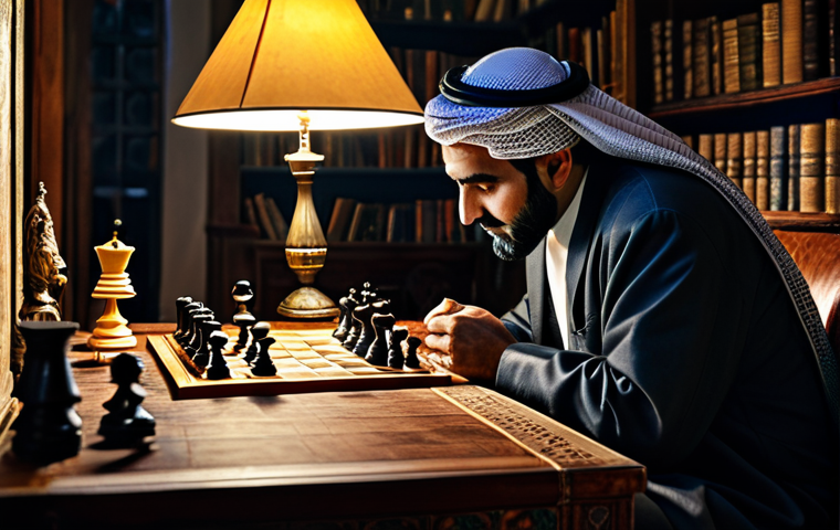 보드게임 컬렉터 인터뷰 - ** "A distinguished Arab gentleman, fully clothed in a traditional thobe and ghutra, is meticulousl...