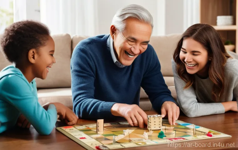 보드게임 관련 퀴즈 - A diverse, multi-generational family, including grandparents, parents, and children (one baby wearin...