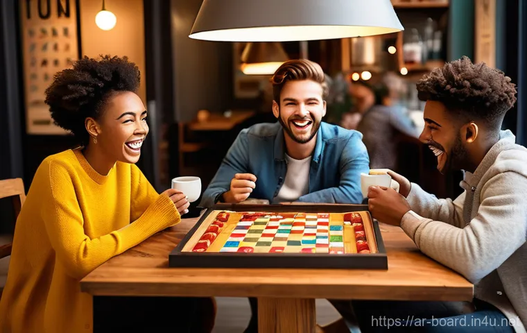 보드게임과 신경과학 - **A multi-generational family immersed in a strategic board game.** The scene depicts a wise-looking...