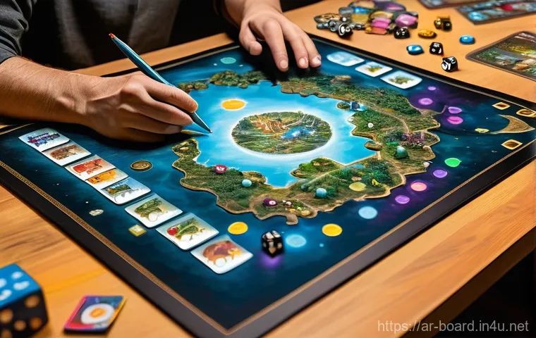 보드게임 기획서 작성 - **Prompt:** A diverse team of game designers, both men and women, collaboratively gathered around a ...