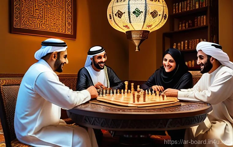 보드게임 수출 성공 사례 - **Prompt:** A heartwarming, vibrant illustration of an Arab multi-generational family enjoying a liv...