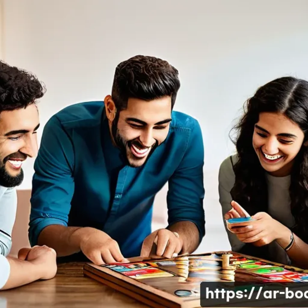 보드게임 유튜브 채널 - **Prompt:** A diverse group of cheerful Arab friends and family, including adults and teenagers, are...