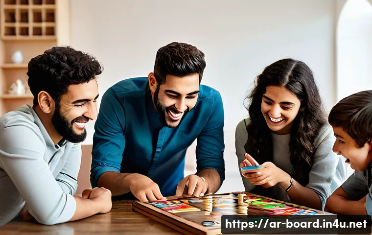 보드게임 유튜브 채널 - **Prompt:** A diverse group of cheerful Arab friends and family, including adults and teenagers, are...