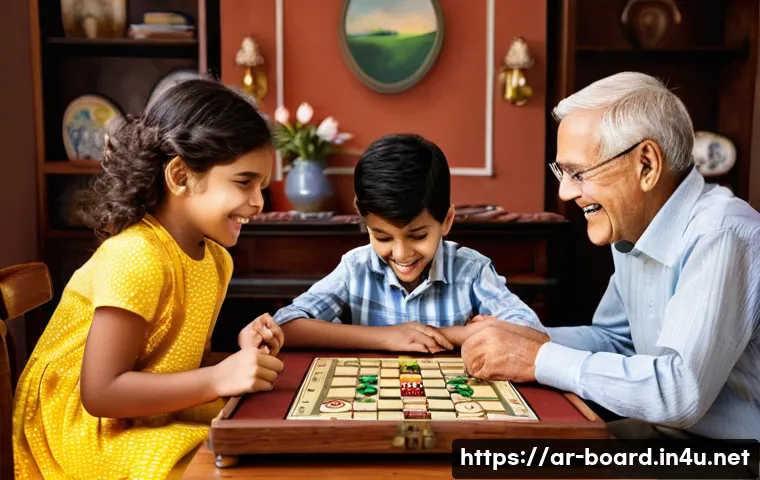 보드게임 수리 키트 - **Prompt:** A warm and cozy family gathering, with a diverse group of adults and children (all modes...